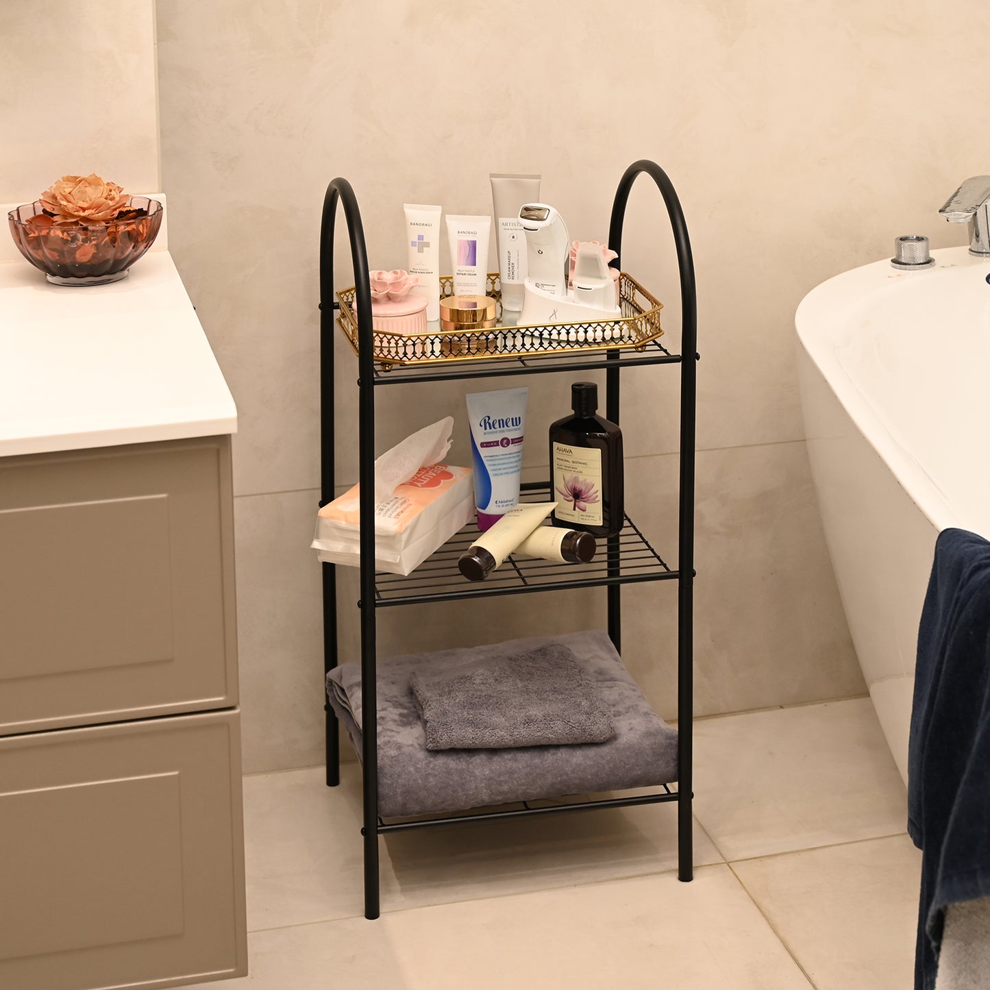 BinMax 3 Tier Black Metal Shelves Kitchen Bathroom Storage Racks and Shelving Organizer