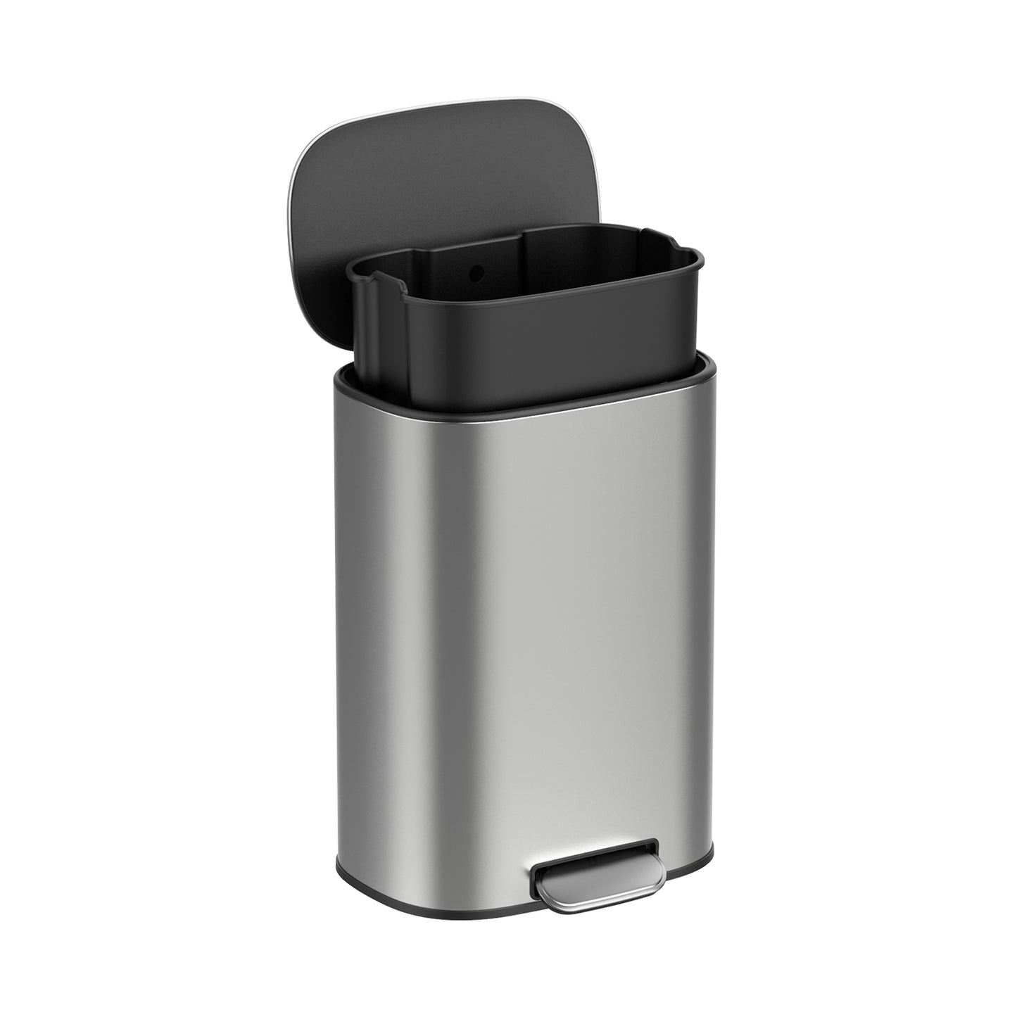 Bote de basura de acero inoxidable con tapa BinMax de 13 galones/50 litros