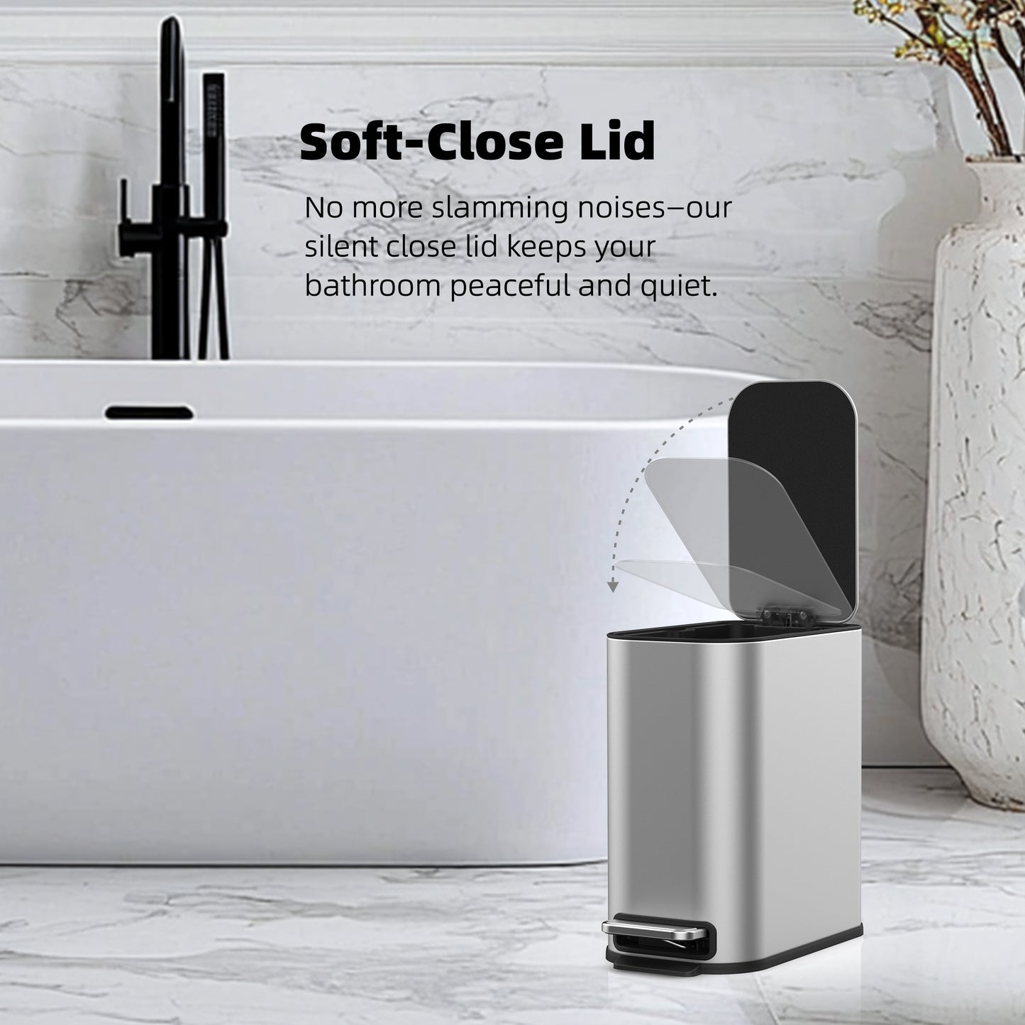 BinMax Step on Bathroom Trash Can 1.3 Gal Fingerprint Resistant Stainless Steel Trash Bin with Lid
