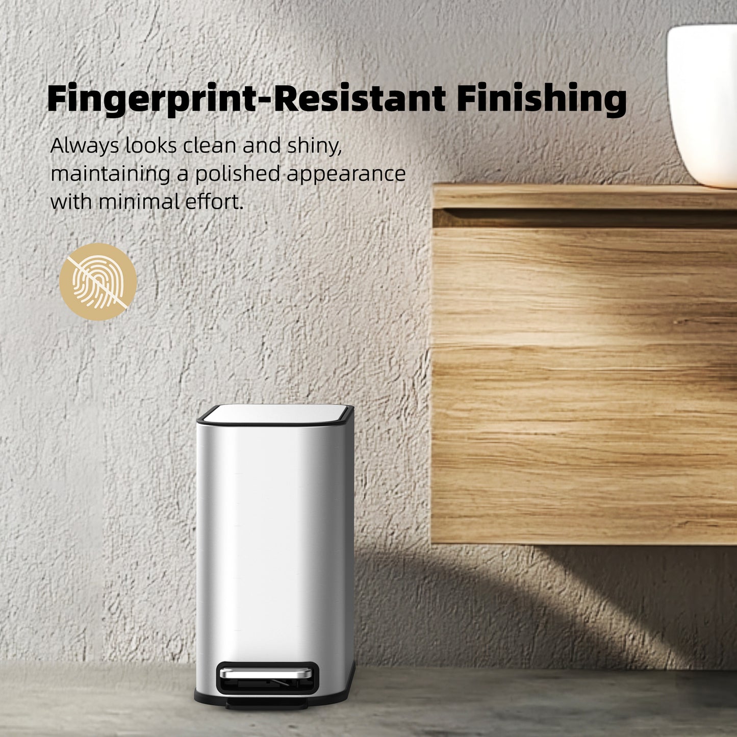 BinMax Step on Bathroom Trash Can 1.3 Gal Fingerprint Resistant Stainless Steel Trash Bin with Lid