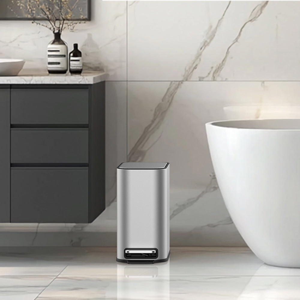 BinMax Step on Bathroom Trash Can 1.3 Gal Fingerprint Resistant Stainless Steel Trash Bin with Lid