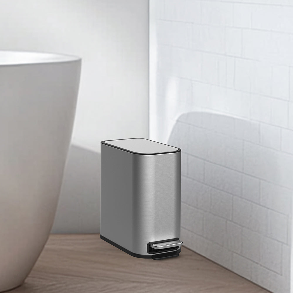 BinMax Step on Bathroom Trash Can 1.3 Gal Fingerprint Resistant Stainless Steel Trash Bin with Lid