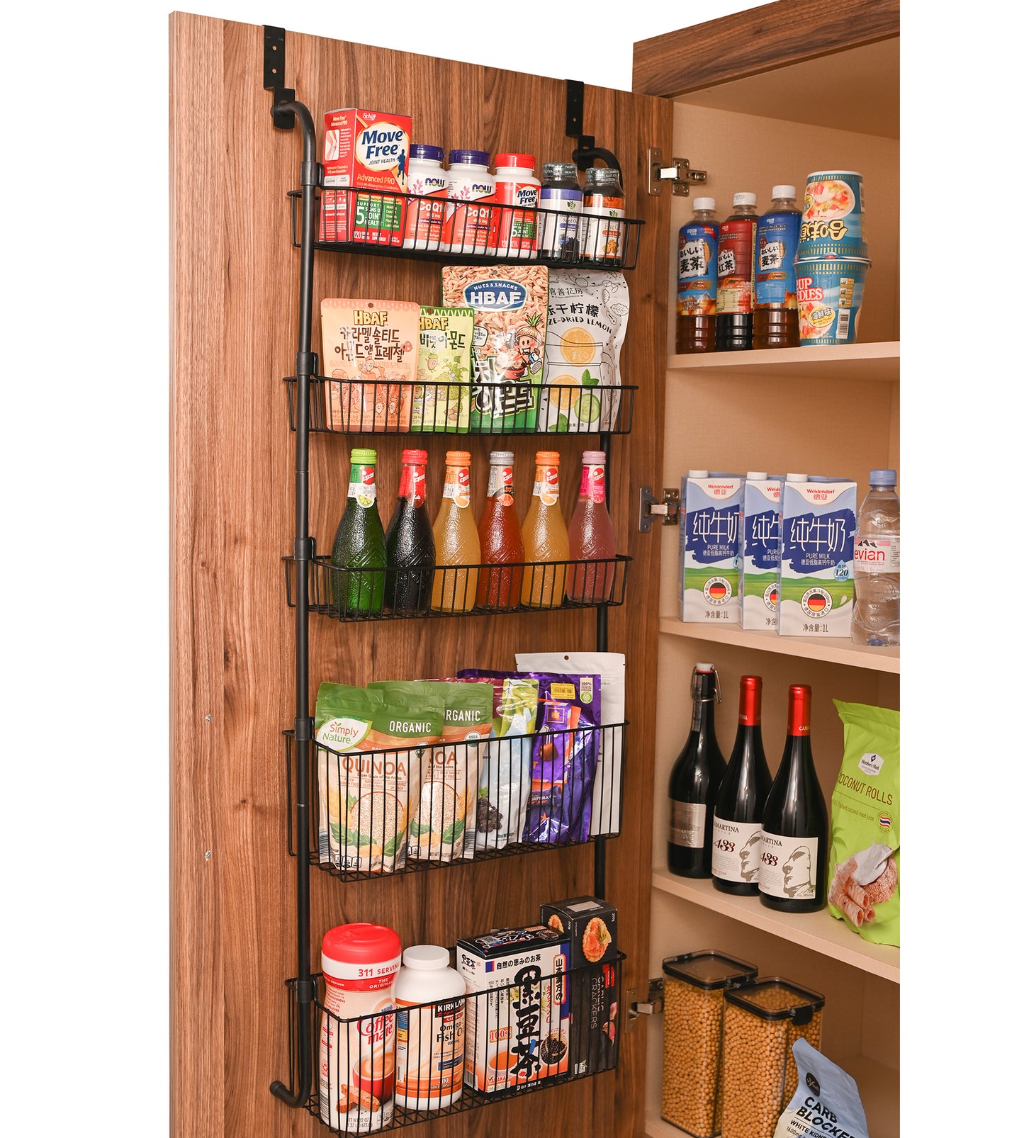 BinMax Adults Metal 5 tier Black Organizer Rack,Wall Mounted & over The Door Racks for Door Cabinet