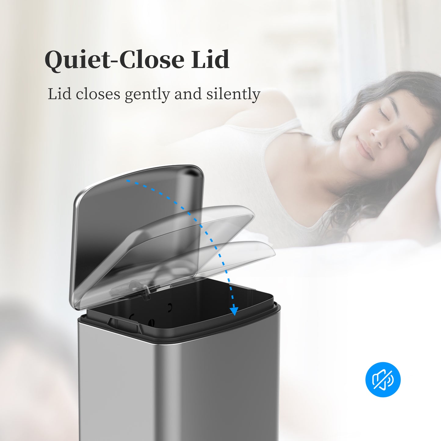 Cubo de basura de acero inoxidable BinMax de 40 litros con cierre suave y pisable para cocina, color plateado