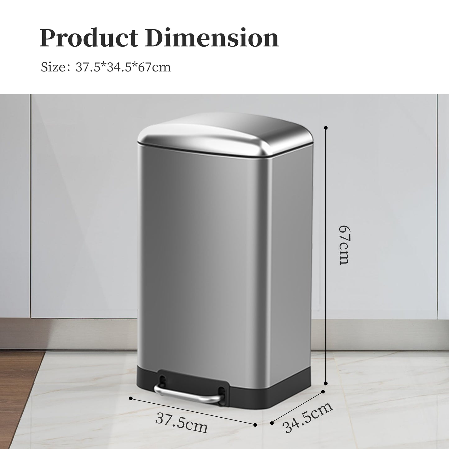 Cubo de basura de acero inoxidable BinMax de 40 litros con cierre suave y pisable para cocina, color plateado