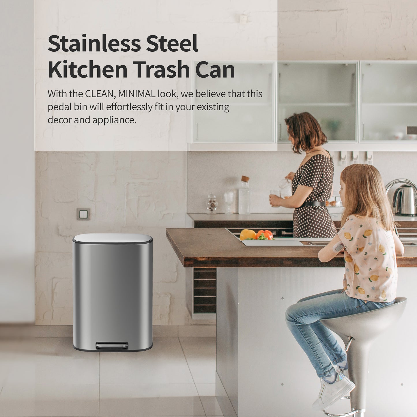 BinMax 13 Gallon/50 Liter Step on Waste Bin Stainless Steel Kitchen Trash Can with Lid