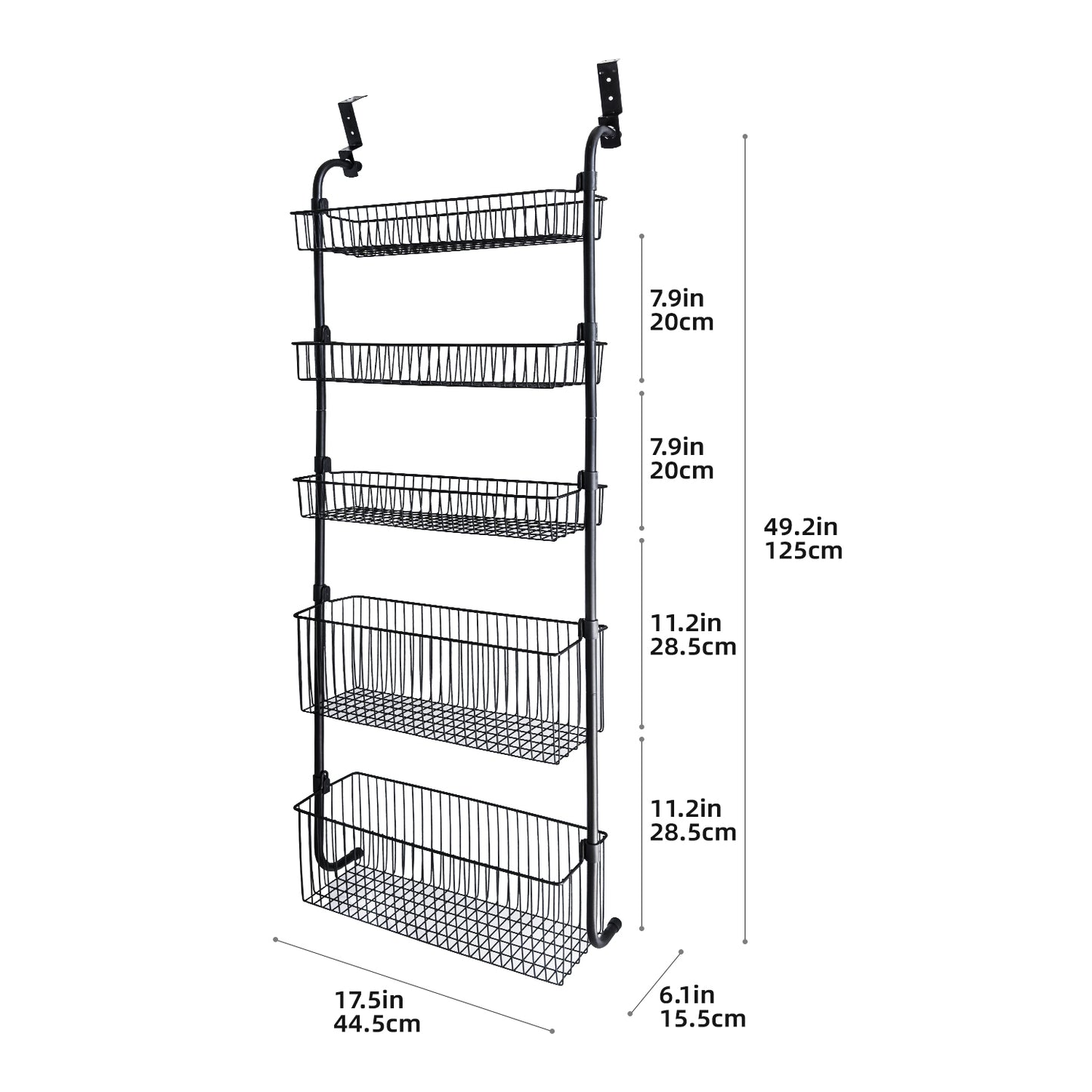 Estante organizador de 5 niveles de metal para adultos BinMax, color negro, para montaje en pared y sobre la puerta, para gabinetes de puertas