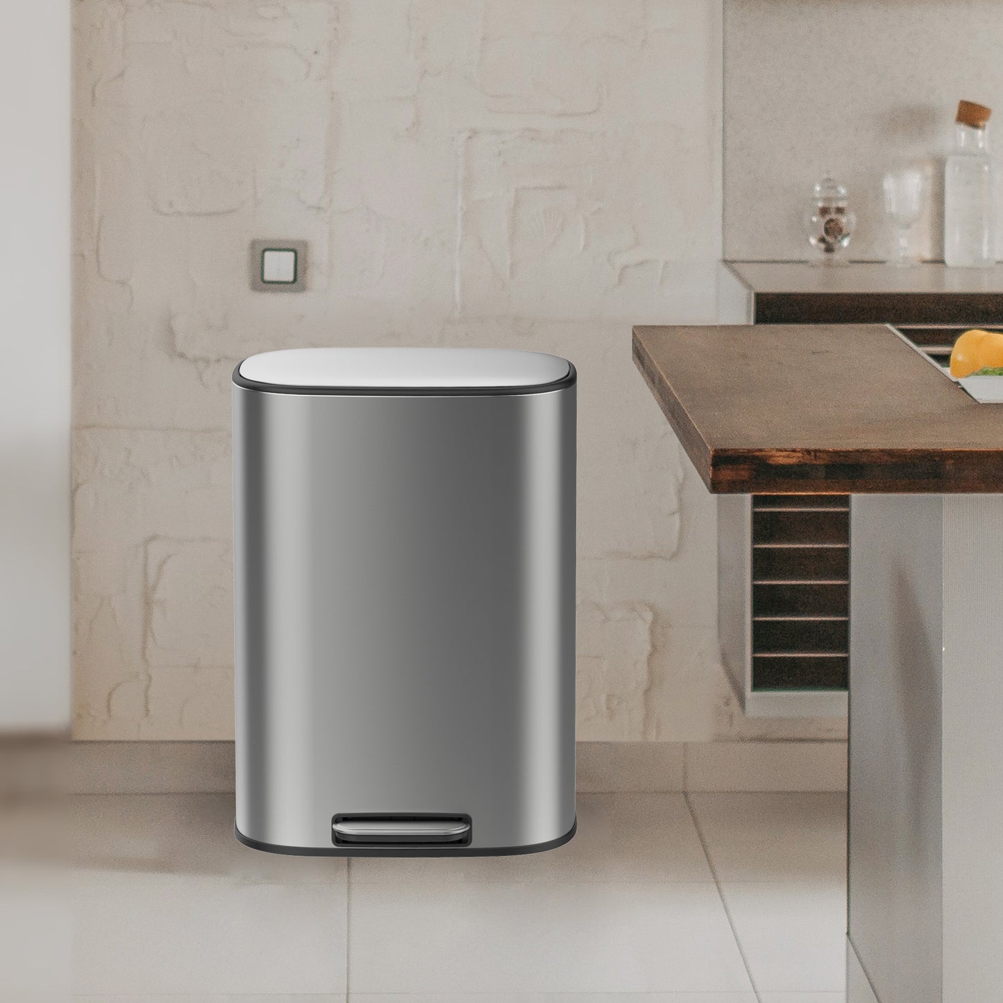 BinMax 13 Gallon/50 Liter Step on Waste Bin Stainless Steel Kitchen Trash Can with Lid